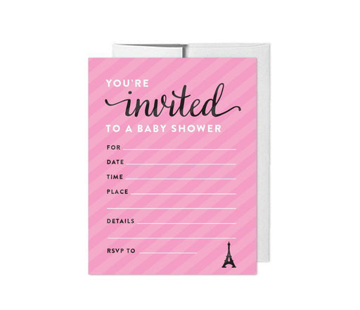 Paris Bonjour Bebe Girl Baby Shower Blank Invitations-Set of 20-Andaz Press-