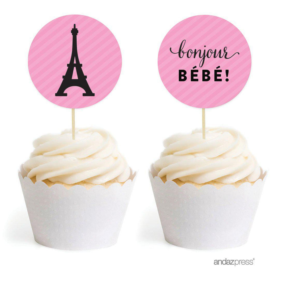 Paris Bonjour Bebe Girl Baby Shower Cupcake Topper DIY Party Favors Kit-Set of 20-Andaz Press-