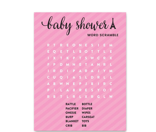 Paris Bonjour Bebe Girl Baby Shower Games & Fun Activities-Set of 30-Andaz Press-Word Search-
