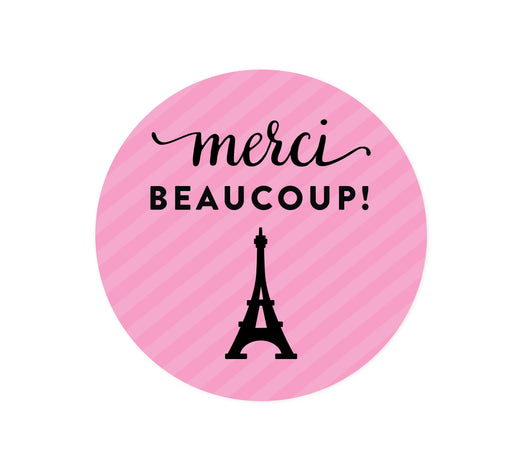 Paris Bonjour Bebe Girl Baby Shower Round Circle Label Stickers-Set of 40-Andaz Press-Thank You For Celebrating With Us!-