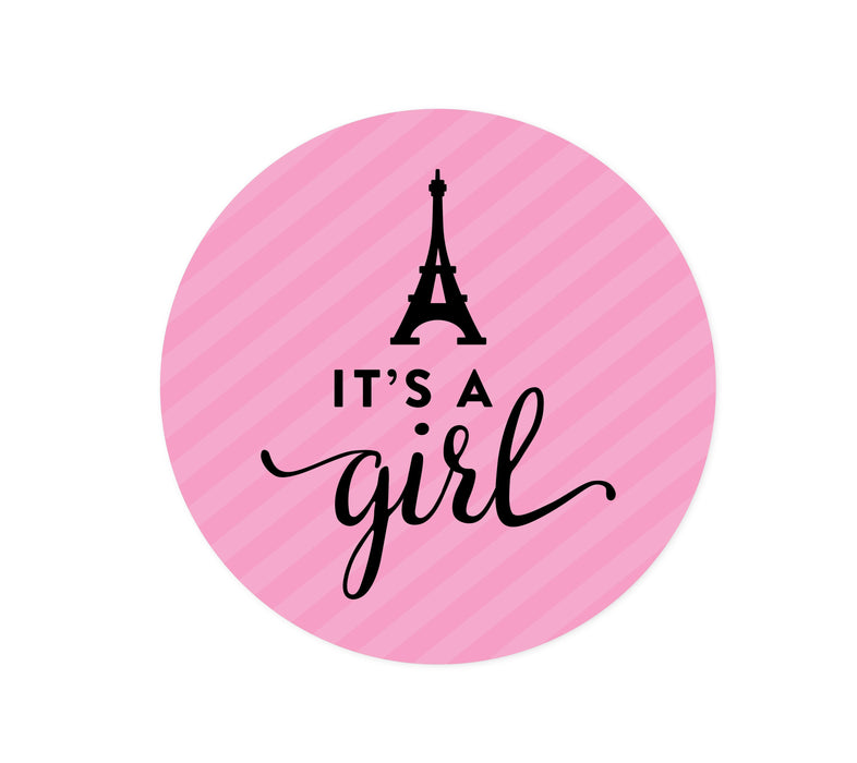 Paris Bonjour Bebe Girl Baby Shower Round Circle Label Stickers-Set of 40-Andaz Press-Thank You For Celebrating With Us!-