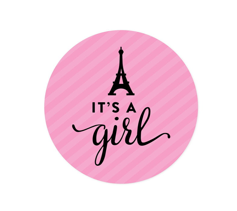 Paris Bonjour Bebe Girl Baby Shower Round Circle Label Stickers-Set of 40-Andaz Press-It's A Girl-