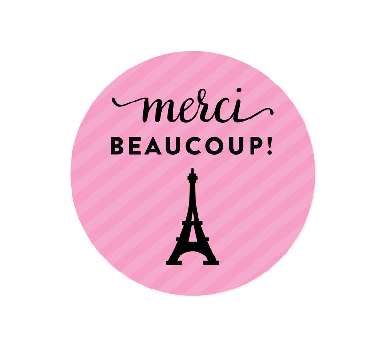 Paris Bonjour Bebe Girl Baby Shower Round Circle Label Stickers-Set of 40-Andaz Press-Merci Beaucoup!-