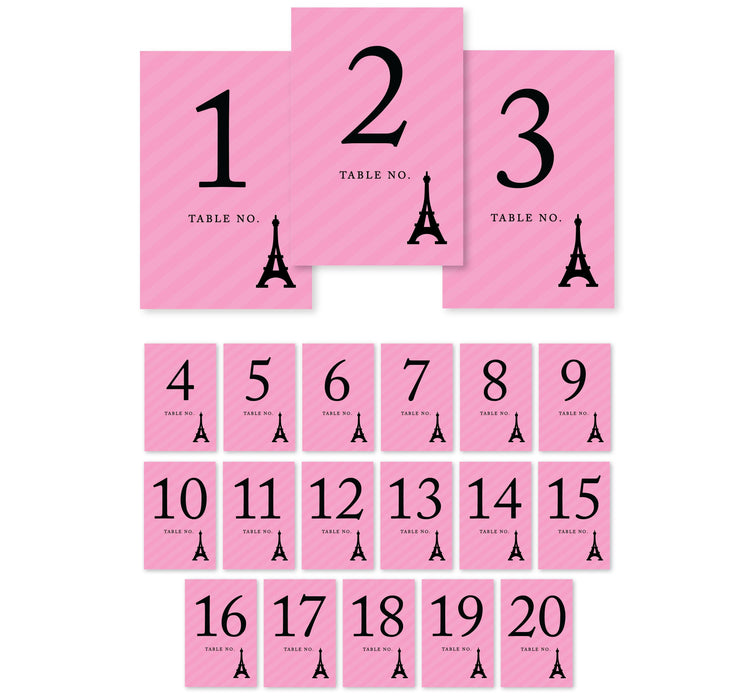 Paris Bonjour Bebe Girl Baby Shower Table Numbers-Set of 20-Andaz Press-1-20-