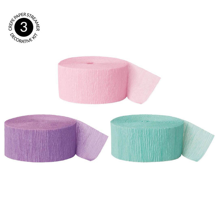Pastel Pink, Lavender, Seafoam Mint Green Crepe Paper Streamer Hanging Decorative Kit-Set of 3-Andaz Press-