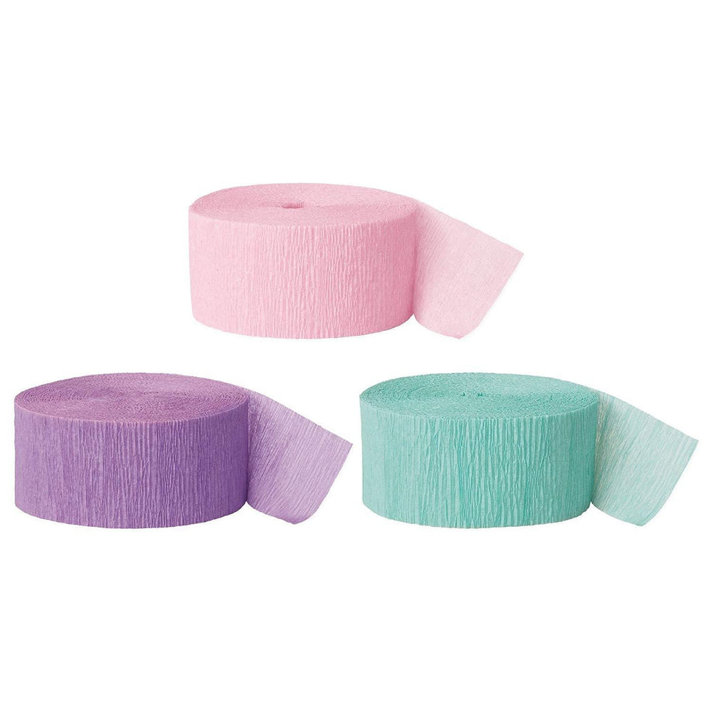 Pastel Pink, Lavender, Seafoam Mint Green Crepe Paper Streamer Hanging Decorative Kit-Set of 3-Andaz Press-