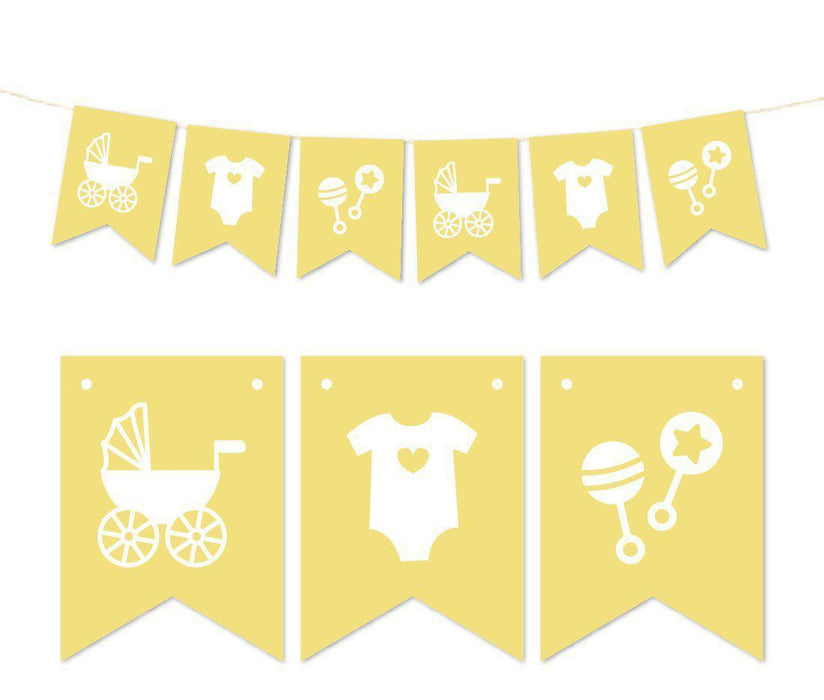 Pennant Party Banner Baby Shower Rattles Carriage Onesie-Set of 1-Andaz Press-Pink-