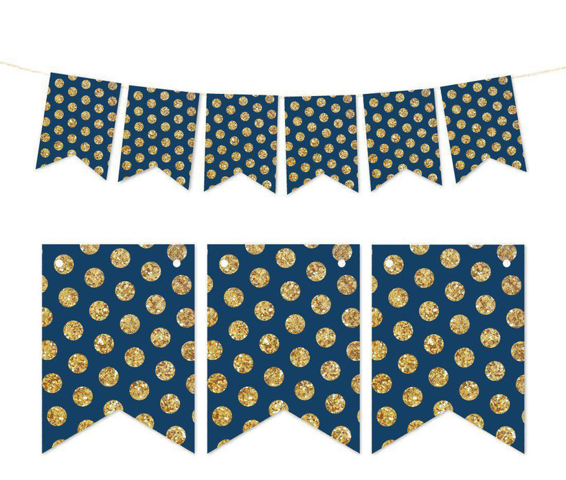 Pennant Party Banner Gold Glitter Polka Dots-Set of 1-Andaz Press-Navy Blue-