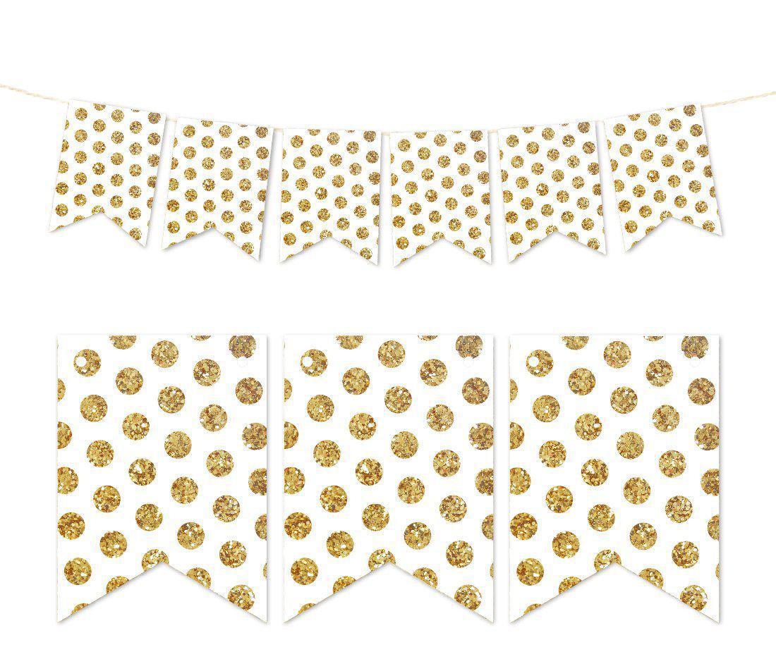 Pennant Party Banner Gold Glitter Polka Dots-Set of 1-Andaz Press-White-