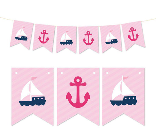 Pennant Party Banner Nautical Anchor and Sailboat-Set of 1-Andaz Press-Pink-