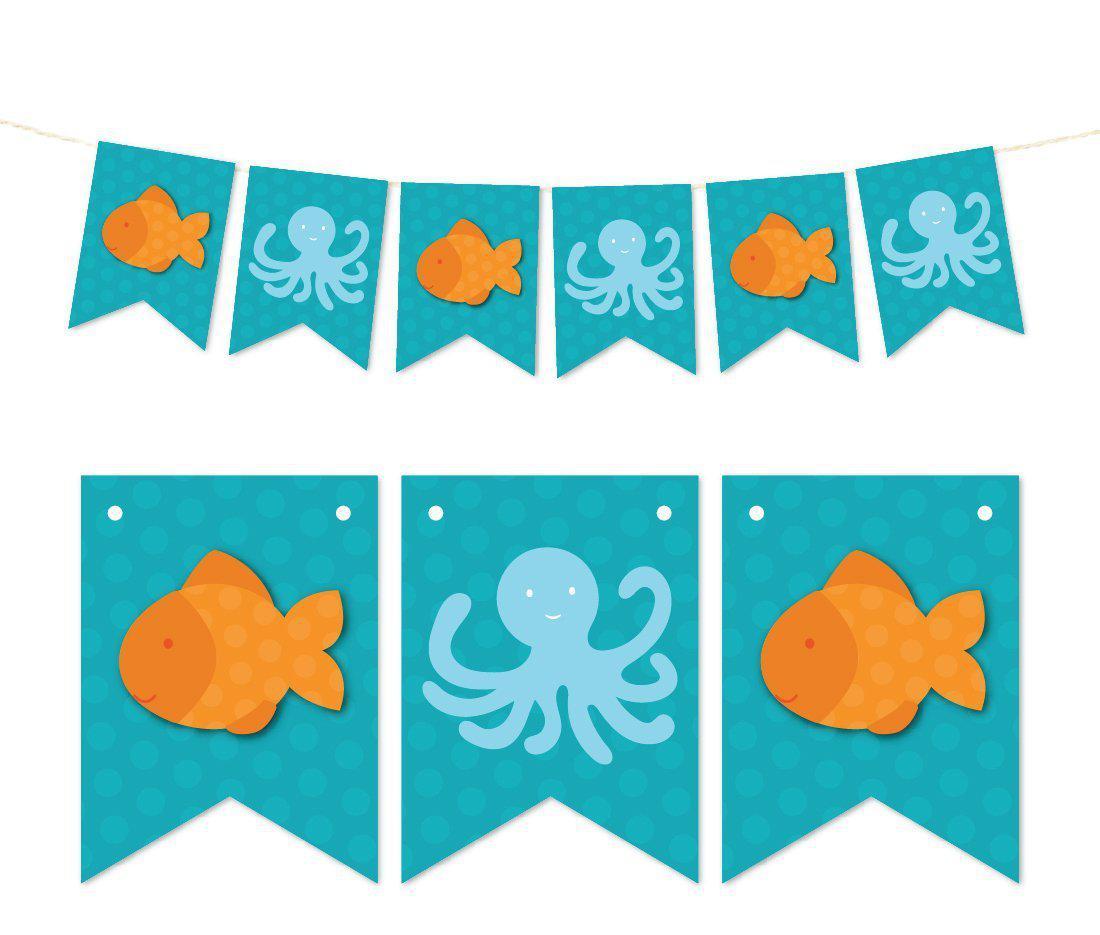 Pennant Party Banner Nautical Fish and Octopus-Set of 1-Andaz Press-