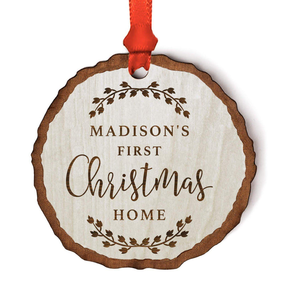 Personalized Adoption Christmas Ornament, Engraved Wood Slab, Madison's First Christmas Home-Set of 1-Andaz Press-