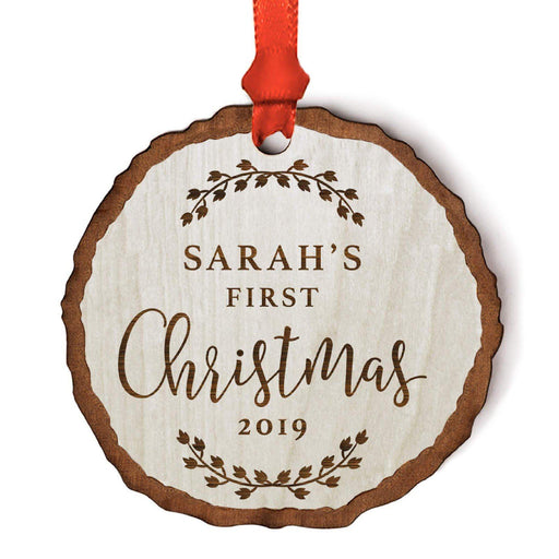 Personalized Baby 1st Christmas Real Wood Keepsake Christmas Ornament-Set of 1-Andaz Press-My First Christmas-
