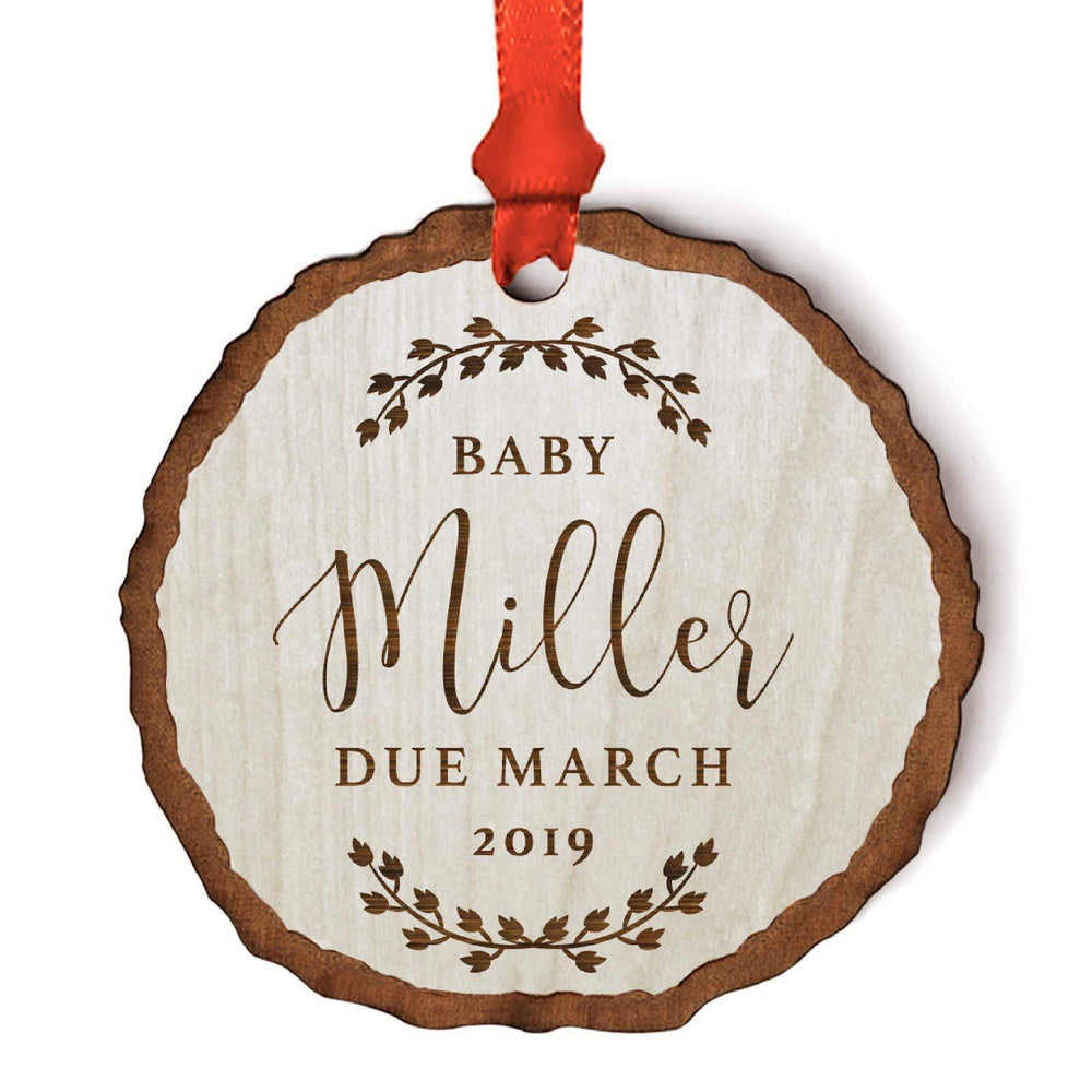 Personalized Baby Real Wood Christmas Ornament, Engraved Wood Slab, Baby Miller Due, Month and Year-Set of 1-Andaz Press-