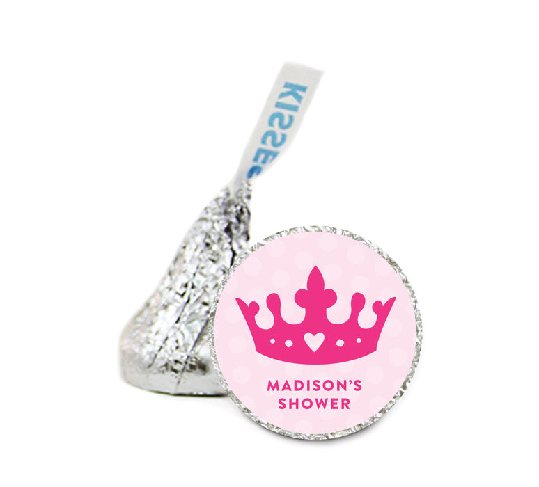 Personalized Baby Shower Chocolate Drop Labels Stickers, Motif-Set of 216-Andaz Press-Girl Princess Crown-