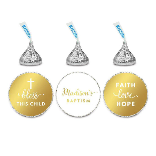 Personalized Baptism Chocolate Drop Labels Stickers, Fits Hershey's Kisses Party Favors-Set of 216-Andaz Press-Gold-