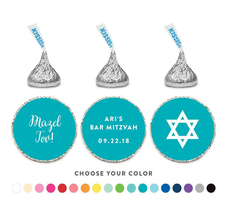 Personalized Bar / Bat Mitzvah Chocolate Drop Labels Trio Any Color, Fits Hershey's Kisses Party Favors-Set of 216-Andaz Press-