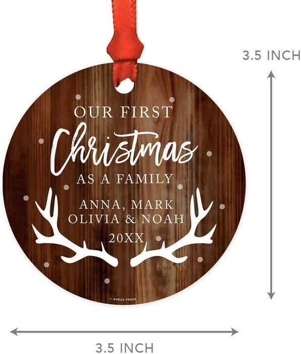 Personalized Blended Family Metal Christmas Ornament, Our First Christmas as a Family, Rustic Wood Name-Set of 1-Andaz Press-