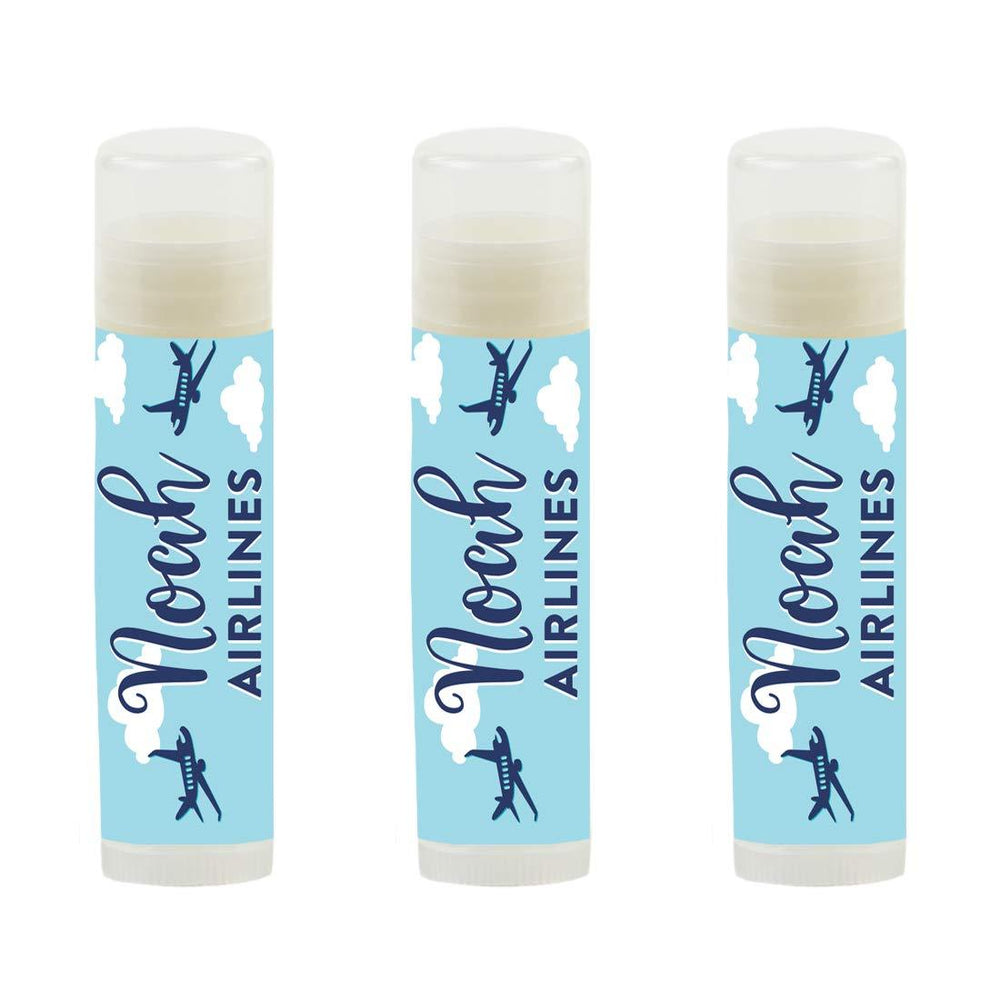 Personalized Blue Airplane and Clouds Birthday Party, Lip Balm Favors, Custom Name-Set of 12-Andaz Press-