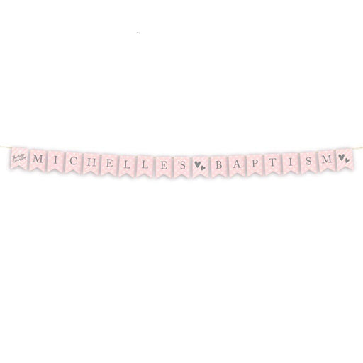 Personalized Blush Pink and Gray Baby Girl Baptism Hanging Pennant Banner with String, Thanks for Celebrating-set of 1-Andaz Press-