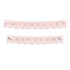 Personalized Blush Pink and Gray Baby Girl Baptism Hanging Pennant Banner with String, Thanks for Celebrating-set of 1-Andaz Press-