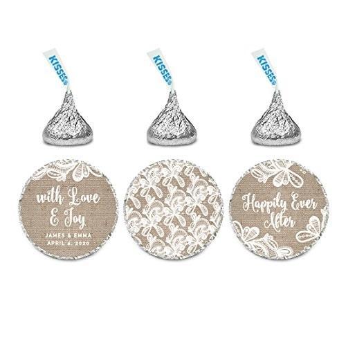 Personalized Burlap Lace Wedding Chocolate Drop Label Stickers-Set of 216-Andaz Press-