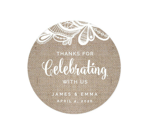 Personalized Burlap Lace Wedding Round Circle Label Stickers-Set of 40-Andaz Press-