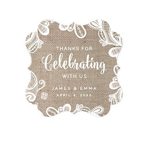 Personalized Burlap Lace Wedding Thank You for Celebrating with US Fancy Frame Gift Tags-Set of 24-Andaz Press-