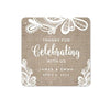 Personalized Burlap Lace Wedding Thank You for Celebrating with US Square Label Stickers-Set of 40-Andaz Press-