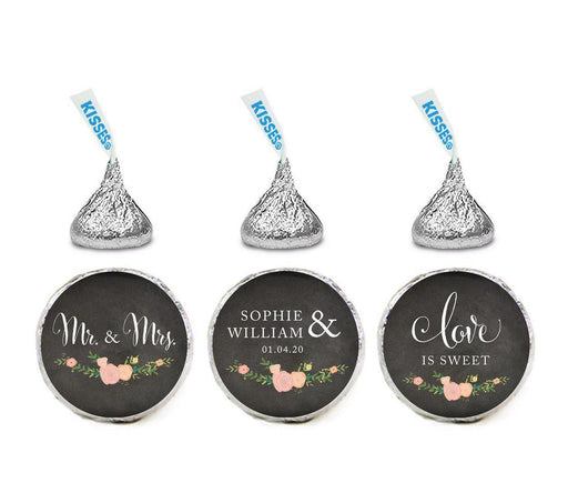 Personalized Chalkboard Floral Wedding Hershey's Kisses Stickers-Set of 216-Andaz Press-