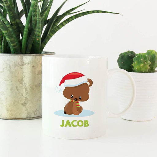 Personalized Christmas Hot Chocolate Coffee Mug Gift Woodland Animal Bear-Set of 1-Andaz Press-