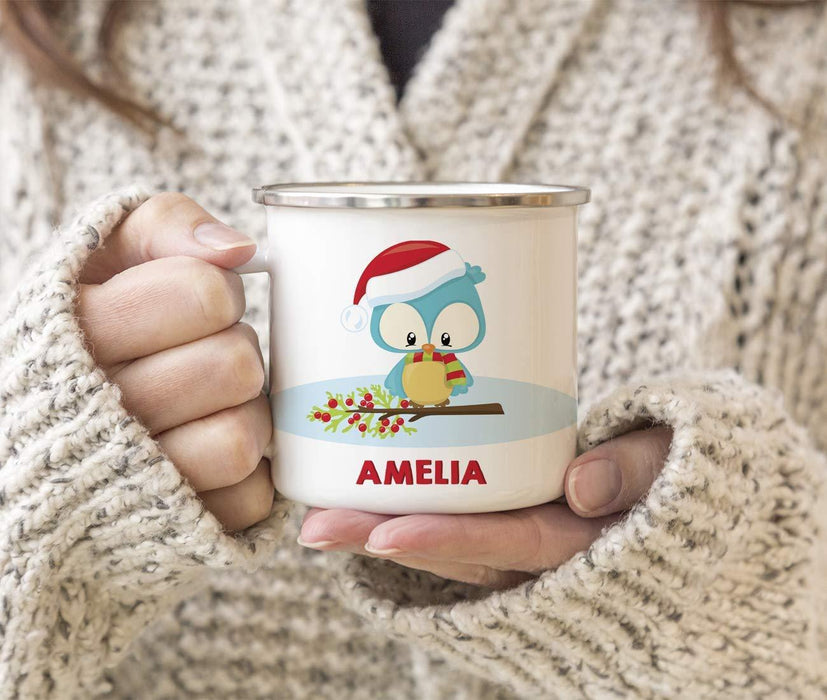 Personalized Christmas Hot Chocolate Stainless Steel Coffee Campfire Mug Gift Woodland Animal Owl-Set of 1-Andaz Press-