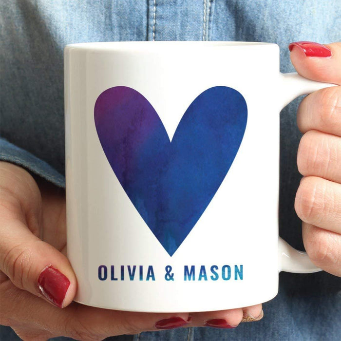 Personalized Coffee Mug Gift Blue Purple Watercolor Heart Olivia & Mason-Set of 1-Andaz Press-