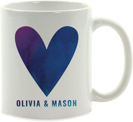 Personalized Coffee Mug Gift Blue Purple Watercolor Heart Olivia & Mason-Set of 1-Andaz Press-