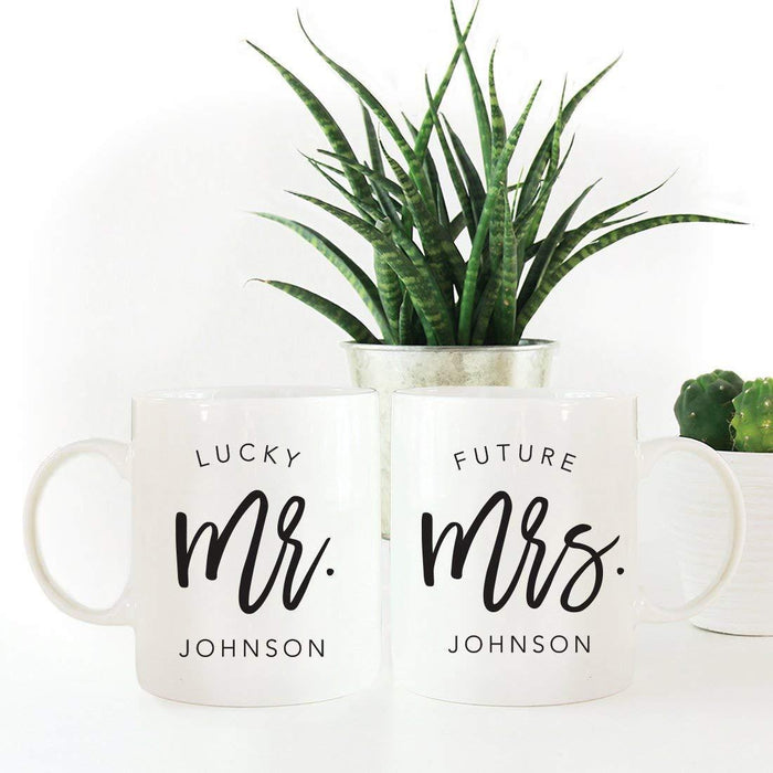 Personalized Coffee Mugs Gift Set Lucky Mr. Johnson Future Mrs. Johnson Script Style-Set of 2-Andaz Press-