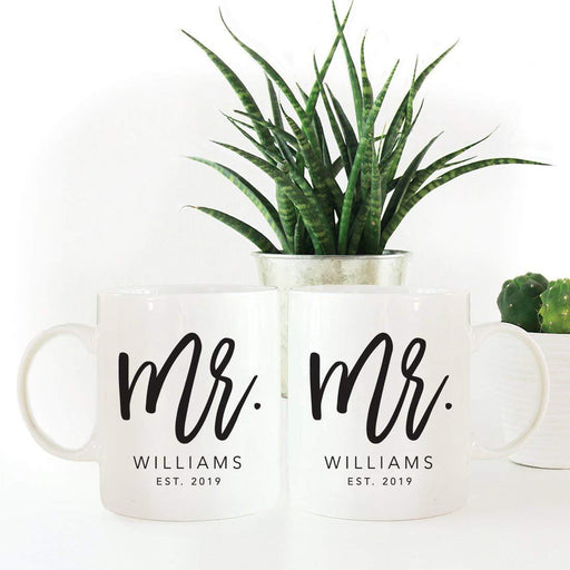 Personalized Coffee Mugs Gift Set Mr. Mr. Williams Est. Script Style-Set of 2-Andaz Press-