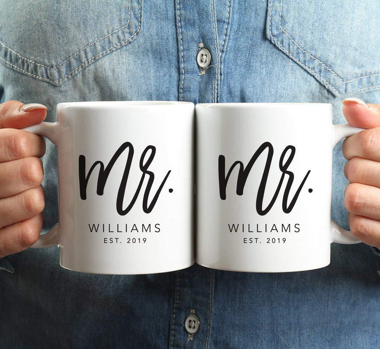 Personalized Coffee Mugs Gift Set Mr. Mr. Williams Est. Script Style-Set of 2-Andaz Press-