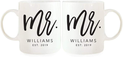 Personalized Coffee Mugs Gift Set Mr. Mr. Williams Est. Script Style-Set of 2-Andaz Press-
