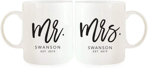 Personalized Coffee Mugs Gift Set Mr. Mrs. Johnson Est. Script Style-Set of 2-Andaz Press-
