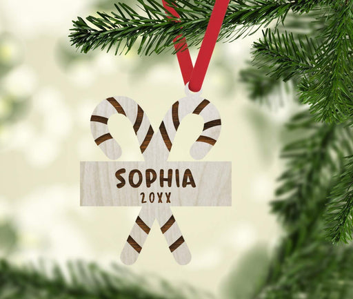 Personalized Engraved Real Wood Christmas Ornament, Candy Cane-Set of 1-Andaz Press-