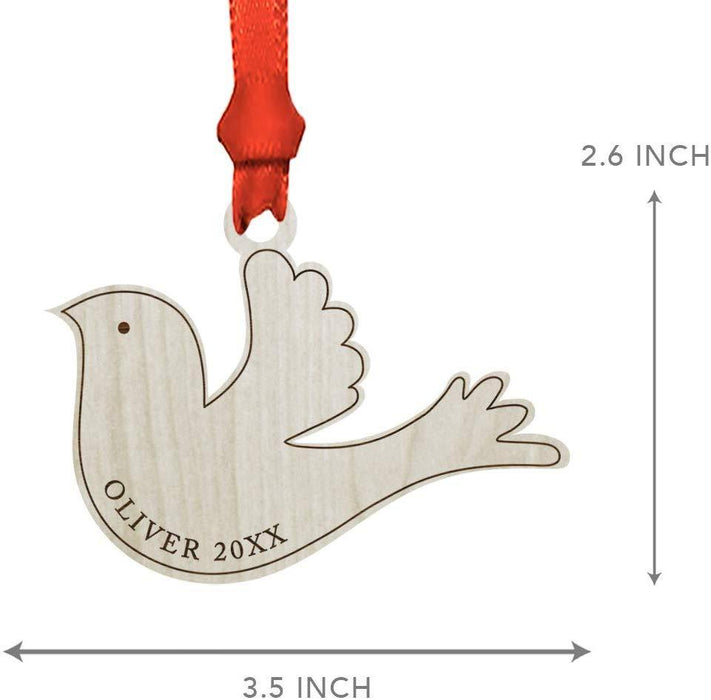 Personalized Engraved Real Wood Christmas Ornament, Dove-Set of 1-Andaz Press-