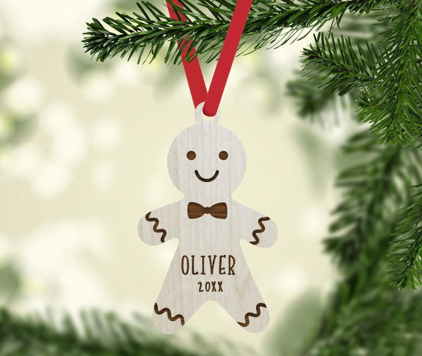 Personalized Engraved Real Wood Christmas Ornament, Gingerbread Man Boy-Set of 1-Andaz Press-