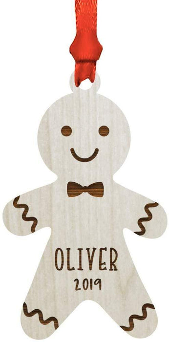 Personalized Engraved Real Wood Christmas Ornament, Gingerbread Man Boy-Set of 1-Andaz Press-