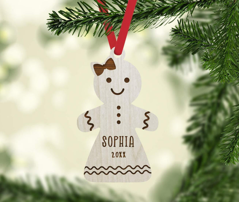 Personalized Engraved Real Wood Christmas Ornament, Gingerbread Woman Girl-Set of 1-Andaz Press-
