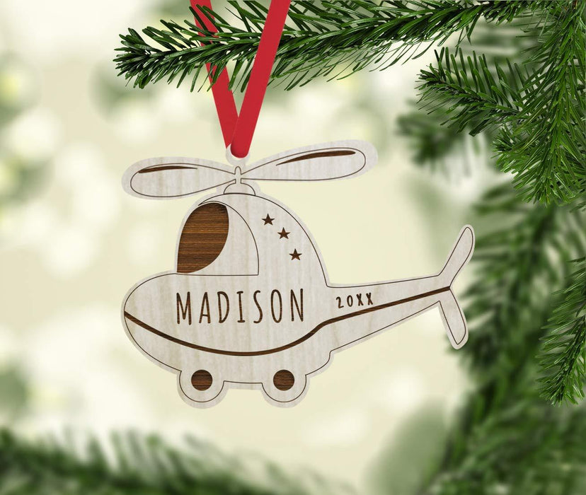 Personalized Engraved Real Wood Christmas Ornament, Helicopter-Set of 1-Andaz Press-