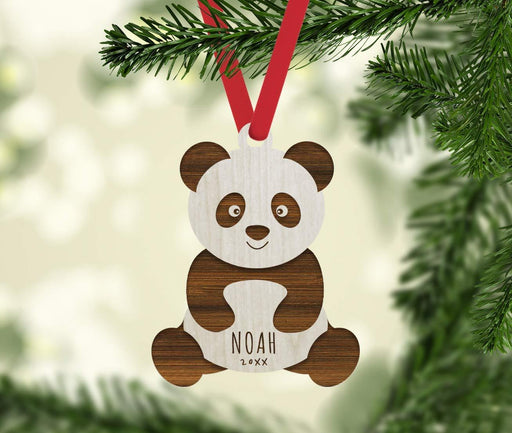 Personalized Engraved Real Wood Christmas Ornament, Panda Bear-Set of 1-Andaz Press-