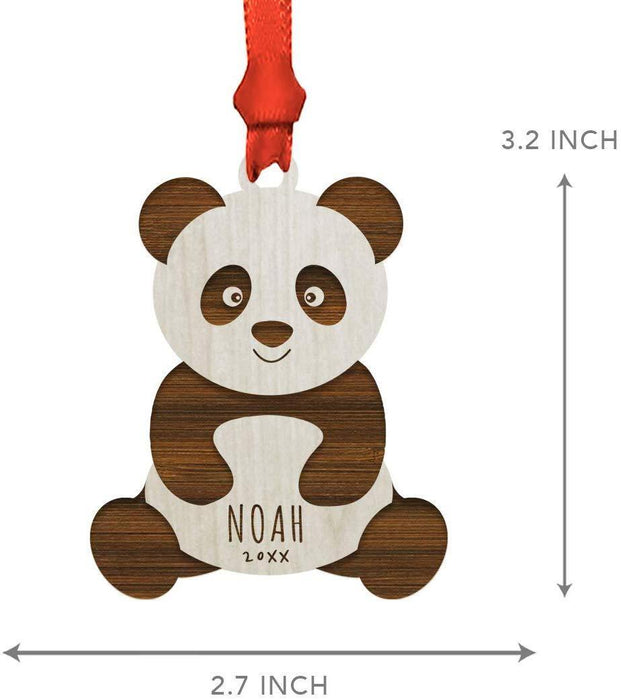Personalized Engraved Real Wood Christmas Ornament, Panda Bear-Set of 1-Andaz Press-