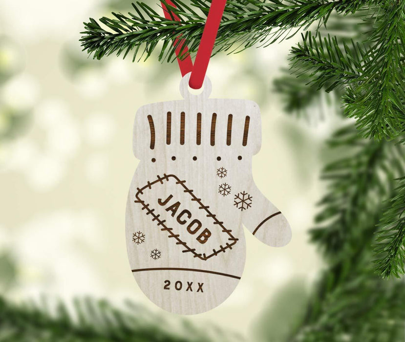 Personalized Engraved Real Wood Christmas Ornament, Patchwork Mitten with Year-Set of 1-Andaz Press-