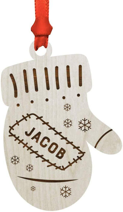 Personalized Engraved Real Wood Christmas Ornament, Patchwork Winter Mitten-Set of 1-Andaz Press-
