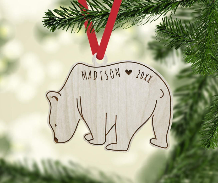 Personalized Engraved Real Wood Christmas Ornament, Polar Bear-Set of 1-Andaz Press-